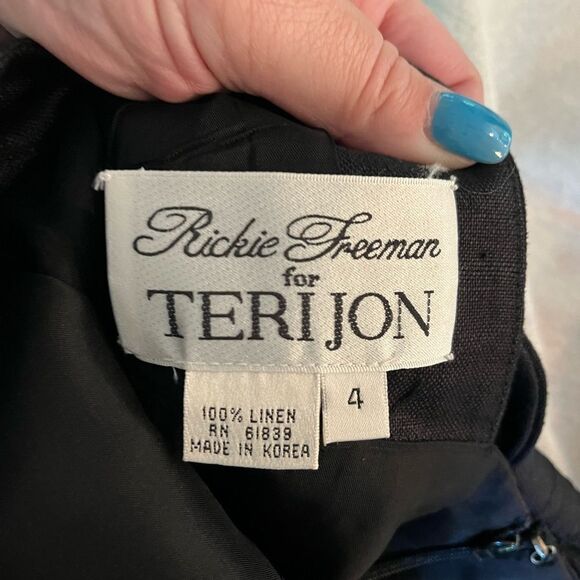 Rickie Freeman for Teri Jon Black Linen Low Bow Back Dress sz 4 EUC - Picture 5 of 6